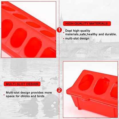 4 Pcs Plastic Flip Top Poultry Feeder Small Plastic Chicken Feeder for Pigeon Duckling Quail Drinker No Mess No Waste Multihole Birds Feeding Dish Dispense(Red, Green)
