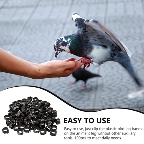 Happyyami Bird Accessories 100 Pcs Pigeon Foot Bands Numbered Leg Rings for Poultry Lightweight Design - color: Black