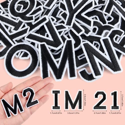 ASTARON 72 Pcs Iron on Letters and Numbers Patches, 1.5 Inch Letters A-Z Numbers 0-9 Embroidered Applique Patches Alphabet Cloth Patch for Clothes, Bags, Socks, Jeans, Hat, DIY Accessories(Black) - color: Black