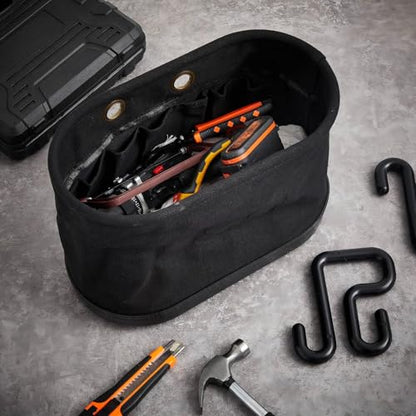 Vesici 1 Set Black Canvas Bucket Bag Including Hooks Aerial Oval Lineman Tool Bucket with Black Polypropylene Bottom 15 Pockets Tool Organizer for Industrial Maintenance Construction Sites - color: Black