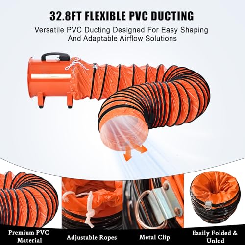IDEALHOUSE 12 Inch Utility Blower Exhaust Fan with 32.8 ft Duct Hose, 3500 CFM High Velocity Air Mover, Heavy Duty Ventilation Fan for Workshop Garage, 3500 RPM Low Noise, Portable - size: 12 Inch Fan+32.8 FT Ducting