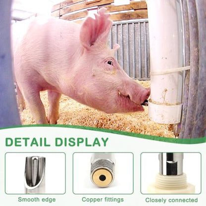 3 PCS Pig Nipple Waterer for Barrel Kit Automatic Waterer System, Stainless Steel Pig Drinker Feeder with Water Tank Connector Kit, Fitting for Piglets Goat(Silver)
