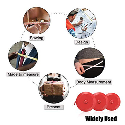 DiCUNO 60-Inch 1.5 Meter Soft and Retractable Tape Measure (3Pcs of Red with Soft Tape) - color: Red*3pcs