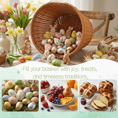 Wicker Picnic Basket, Large Empty Harvest Basket with Handle, Hand Woven Oval Willow Candy Storage Basket for Easter Eggs, Fruit, Flower, Wedding
