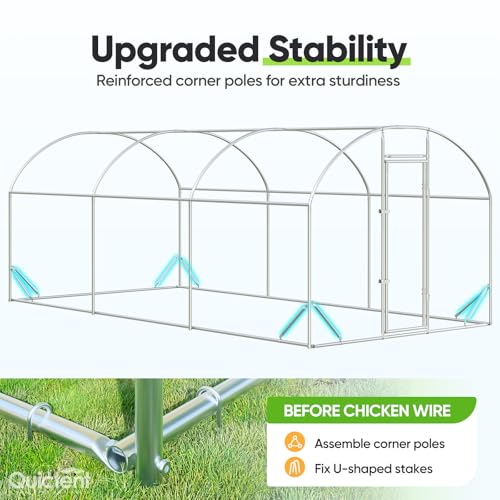 Quictent Essential Series 18x9x6.6ft Metal Chicken Coop Run with Climbing Ladder, Walk-in Outdoor Poultry Cage with PVC Coated Chicken Wire, Hen Duck Rabbit Farm House, Waterproof Anti-UV Cover - size: 18x9ft