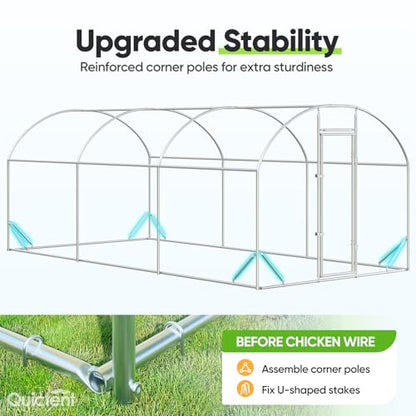 Quictent Essential Series 18x9x6.6ft Metal Chicken Coop Run with Climbing Ladder, Walk-in Outdoor Poultry Cage with PVC Coated Chicken Wire, Hen Duck Rabbit Farm House, Waterproof Anti-UV Cover - size: 18x9ft