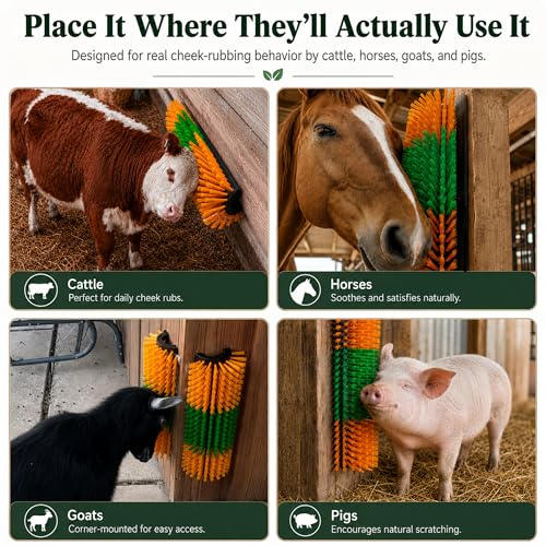 Livestock Scratching Brush, 4-Pack-Grooming Posts for Cows, Horses, Goats and Pigs with 8 Screws, Help Relieve Discomfort in Livestock and Prevent Damage to Fences - color: regular 4pcs