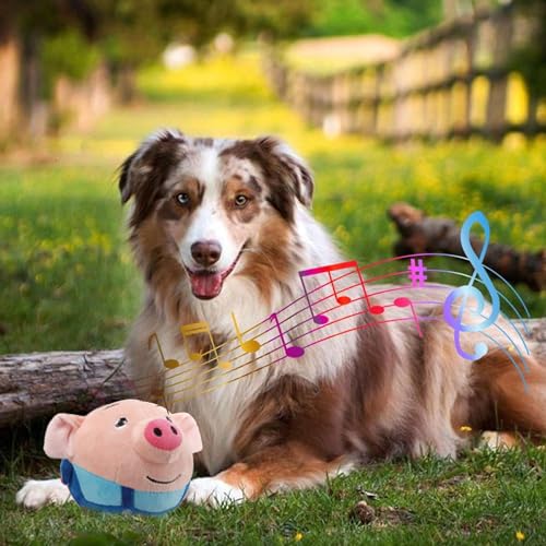 Active Moving Pet Plush Toy, Interactive Dog Toys Pet Bouncing Balls, USB Rechargeable Interactive Washable Cartoon Pig Plush Sound Electronic Dog Toy, Small Cute Squeaky Pig Dog Toy (Blue) - color: Blue