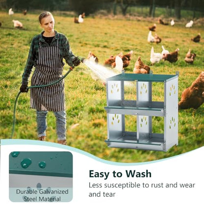 Green Chicken Nesting Box for Laying Eggs – Roll Away Poultry Nest, Durable & Easy-Clean Hen Egg Box for Coops, Secure & Comfortable (4-Hole,Green) - color: 4-Hole,Green