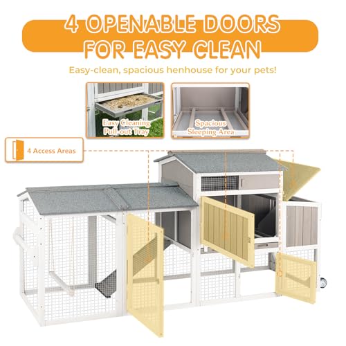 Chicken Coop with Run, Weatherproof Mobile Chicken Tractor Hen House with Wheels, Nesting Box, Roosting Bars, Pull-Out Tray, Asphalt Waterproof Roof & Fun Swing for Chickens Quails Gray - color: Grey