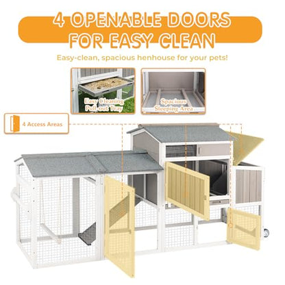 Chicken Coop with Run, Weatherproof Mobile Chicken Tractor Hen House with Wheels, Nesting Box, Roosting Bars, Pull-Out Tray, Asphalt Waterproof Roof & Fun Swing for Chickens Quails Gray - color: Grey