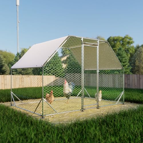 Large Metal Chicken Coop, Walk in Chicken Coops with Run, Heavy Duty Chicken Runs for Yard with Cover, Outdoor Farm Duck Rabbit Cage Poultry Pen (9.94 ft x 6.46 ft)