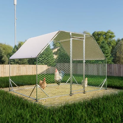 Large Metal Chicken Coop, Walk in Chicken Coops with Run, Heavy Duty Chicken Runs for Yard with Cover, Outdoor Farm Duck Rabbit Cage Poultry Pen (9.94 ft x 6.46 ft)