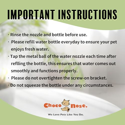 Choco Nose No-Drip Small Animal Water Bottle - Leak-Proof Patented Nozzle Helps Prevent Cage Mess & Wet Bedding - Hamster, Hedgehog, Mouse, Glider, Gerbil - BPA Free, Cage Mount, 10.2 fl oz (C125) - color: C125 Green, size: Hamsters-Hedgehogs-Sugar Glider