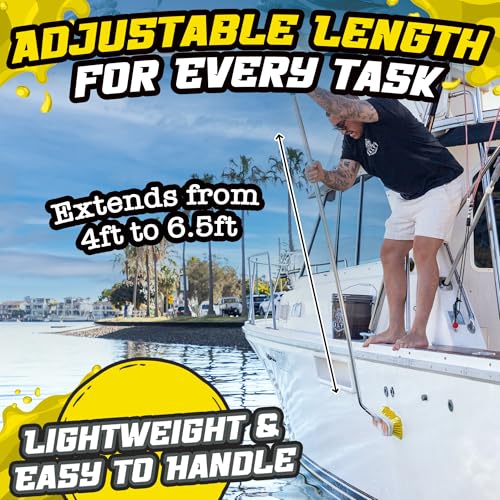 Salty Captain Boat Brush Pole with 45° Angle Head – Telescopic Stainless Steel Pole (4ft to 6.5ft) – Ideal for Cleaning Decks & Hulls – Durable, Versatile & Compatible with Multiple Attachments - style: Pole with 45° Angle Head