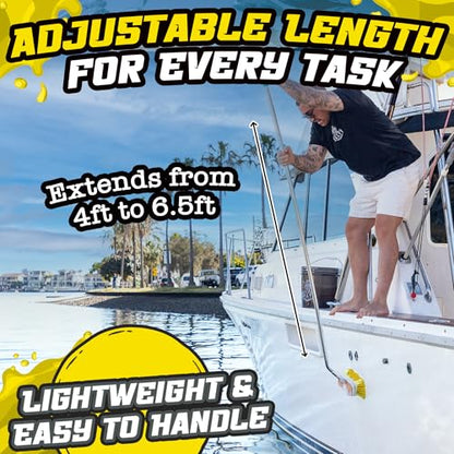 Salty Captain Boat Brush Pole with 45° Angle Head – Telescopic Stainless Steel Pole (4ft to 6.5ft) – Ideal for Cleaning Decks & Hulls – Durable, Versatile & Compatible with Multiple Attachments - style: Pole with 45° Angle Head