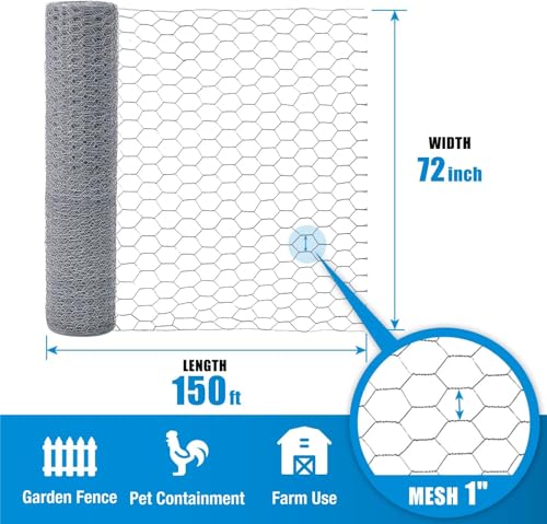 Fencer Wire Poultry Netting Fence, 20 Gauge Galvanized Hexagonal Chicken Wire Fence, 1-Inch Mesh Opening Size (6 ft. x 150 ft.) - size: 6 ft. x 150 ft.