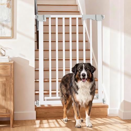 41'' Extra Tall Baby Gate for Large Dogs Pets Indoor No Jumping Over, 30-32.6'' Wide Heavy Duty Puppy Gate for Doorways, Pressure Mounted Metal Gate for Child Toddler No Tools Needed(White) - size: 30''-32.6''Wide