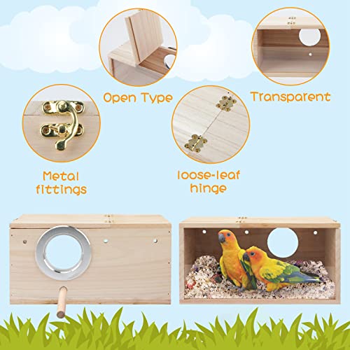 Rypet Parakeet Nesting Box Transparent Design, Thwartwise Bird Nest Breeding Box with Perch Wood Bird Cage House for Cockatiel Lovebirds Budgie Finch Parrotlets Canary M - size: Medium
