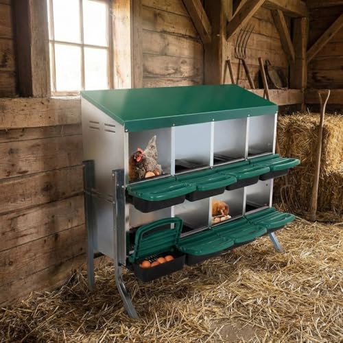 GarveeLife Chicken Nesting Box, 8 Compartments Nesting Boxes for Chickens, Chicken Laying Boxes with Metal Leg, Roll Away Nesting Box for Chickens Laying Egg to Protect Eggs, Green - color: green, size: 8 grids with legs