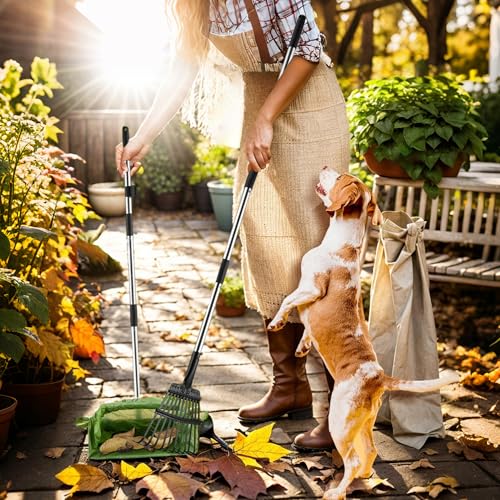 Toozey Dog Pooper Scooper for Large Dogs — 54" Extra Long Handle Poop Scooper for Yard Use, Extra Large Metal Tray & Bag Holder | Easy Cleanup for All Dog Sizes with 20 Bags - size: 54.33" Handle Rake