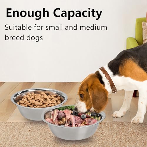 kathson 2 Pack Stainless Steel Dog Bowls, Dog Water and Food Bowl Set, Metal Puppy Bowls, Pet Dishes for Small Dogs and Cats - color: Silver, size: 4cups