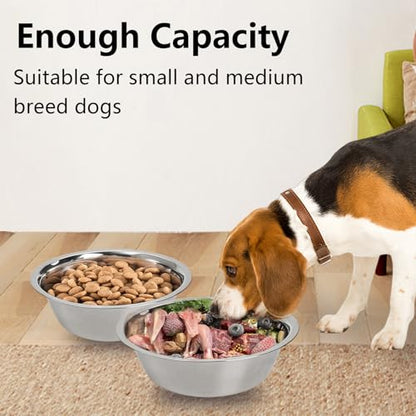 kathson 2 Pack Stainless Steel Dog Bowls, Dog Water and Food Bowl Set, Metal Puppy Bowls, Pet Dishes for Small Dogs and Cats - color: Silver, size: 4cups