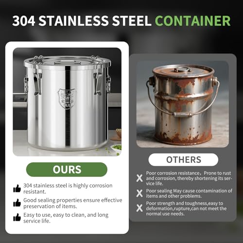 Large Stainless Steel food Storage Containers,5.5Gallon/21Liter Airtight Stainless Steel Bucket With lids,710 OZ Flour Storage Container,Metal Airtight Canister for Rice,Coffee Bean,Dog Food - size: 21Liter