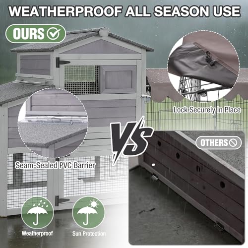 Large Chicken Coop Outdoor Waterproof Poultry House with Run, Asphalt Roof Wooden Hen Cage, Easy Clean Slide-Out Tray, Nesting Boxes for 2-6 Chickens, Ducks, Rabbits, Backyard Farm Garden Use