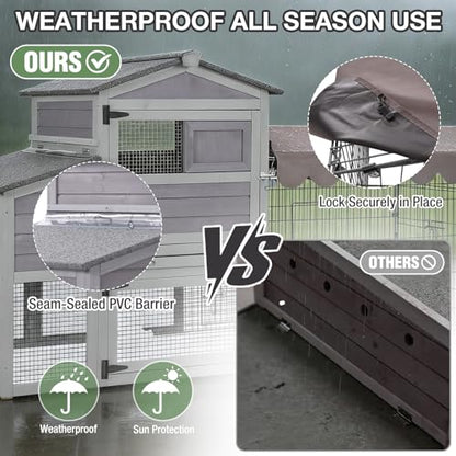 Large Chicken Coop Outdoor Waterproof Poultry House with Run, Asphalt Roof Wooden Hen Cage, Easy Clean Slide-Out Tray, Nesting Boxes for 2-6 Chickens, Ducks, Rabbits, Backyard Farm Garden Use