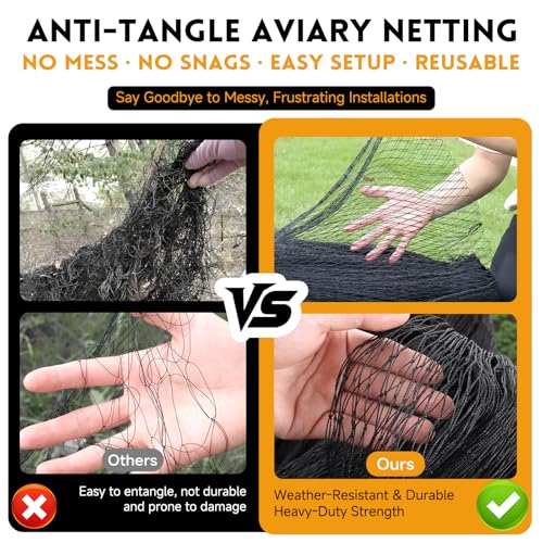 Heavy Duty Aviary Netting 25x50 ft, 1" Mesh Reinforced HDPE Poultry Netting, Anti-Tangle Bird Netting for Chicken Coop, Hawk Deterrent for Chickens, Garden & Crop Protection - style: 25' x 50' - 1"