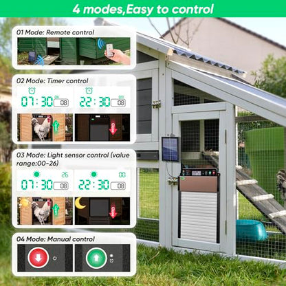 Automatic Chicken Coop Door Solar Powered, Anti-Trap Chicken Door with LCD Screen, Light Sensor, Timer, Remote Control, Anti-Pinch Design,for Chicken, Duck, Goose Farms