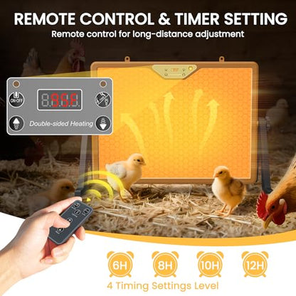 Chicken Coop Heater Brooder Plate, 180W Dual-Heating Chicken Heater Built-in Thermostat | Cycle Mode | Light, Remote Control Chick Heater for Coop, Adjustable Chicken Warmer for Poultry, UL-Compliant - color: Brown