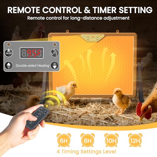 Chicken Coop Heater Brooder Plate, 180W Dual-Heating Chicken Heater Built-in Thermostat | Cycle Mode | Light, Remote Control Chick Heater for Coop, Adjustable Chicken Warmer for Poultry, UL-Compliant - color: Brown