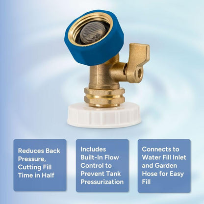 RecPro RV Hands Free Water Tank Fill | Clear Fill Tube with Brass Shut-Off Valve | Secure Fresh Water Tank Filler for RV Camper Trailer