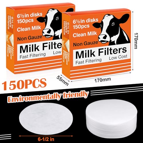 Hahafelt 150 Pack Milk Filter Discs for Raw Milk Strainer, 6-1/2 in Od Quick Flow Non-gauze Replacement Filter Discs for Strainer