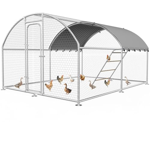 Large Metal Chicken Coop with Roosting Perch,Waterproof and UV-Resistant Cover,Outdoor Walk-in Cage Hen House for Yard Farm Duck Chicken Run Dome Roof (10’ W x 13.2’ L x 6.4’ H) - size: 157.5"L x 119.0"W x 77.2"H