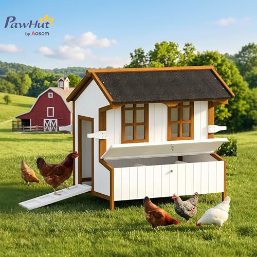 PawHut 47" Chicken Coop, Wooden Chicken House Raised Rabbit Hutch with Waterproof Roof, Nesting Box and Handles for 3-5 Hens, Poultry Cage Portable Hen Pen for Backyard