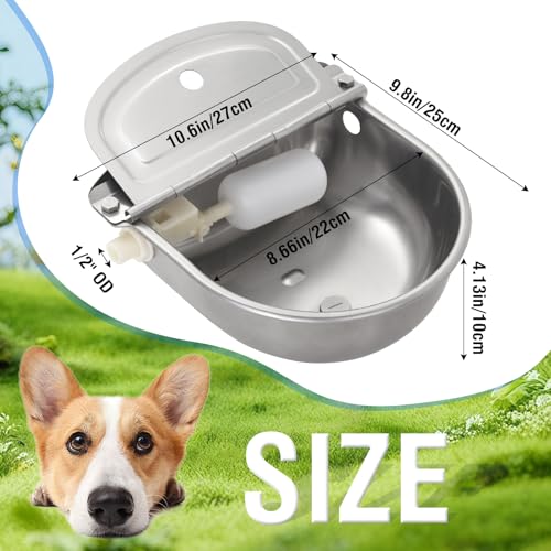 2-Pack Automatic Livestock Waterer, 304 Stainless Steel Auto Fill with Float Valve, Drainage Hole & Baffle, Without Hose, Wall/Floor Mount, for Dogs, Chickens, Horses, Goats, Pigs