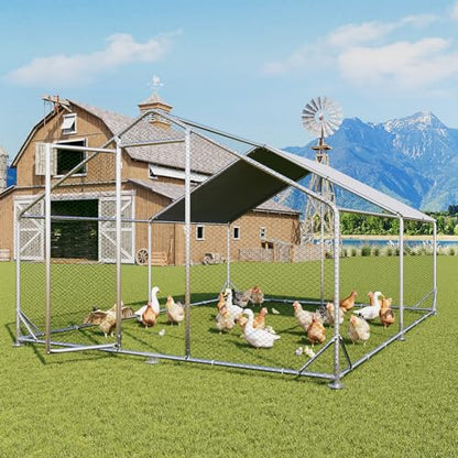 Aoxun Metal Chicken Coop, Outdoor Chicken Runs for Yard with Cover, Spire Roof Hen House Enclosure with Security Lock, Walk-in Cage Peak Hen House for Yard Farm (10x13x6.4 FT) - size: 156.0"L x 120.0"W x 76.8"H