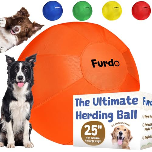 25" Herding Ball for Dogs, for Australian Shepherd, for Cattle, for Border Collie, for Blue Heelers & Other Medium to Large Dogs, Herding Dog Ball, Herding Dog Toys, Horse Ball - Orange - color: 5. Orange
