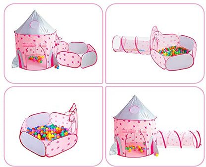 Piggy Poo and Crew Rocket Pop Up Tunnel and Tent Includes 50 Ball Pit Balls for Dogs Pigs Rabbits Cats Small Animals - color: Pink