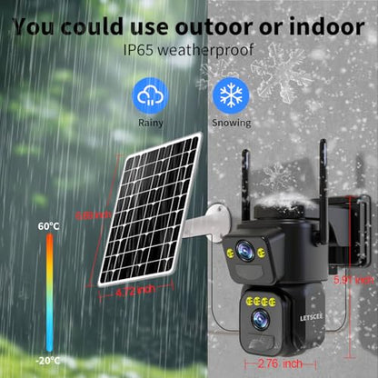 LETSCEE Security Cameras Outdoor WiFi,5G/2.4G Cameras for Home Security Solar Power with Dual Lens,Motion Detection,Night Vision,2-Way Audio,Weather Proof,No Subscription Fee - color: 2PACK