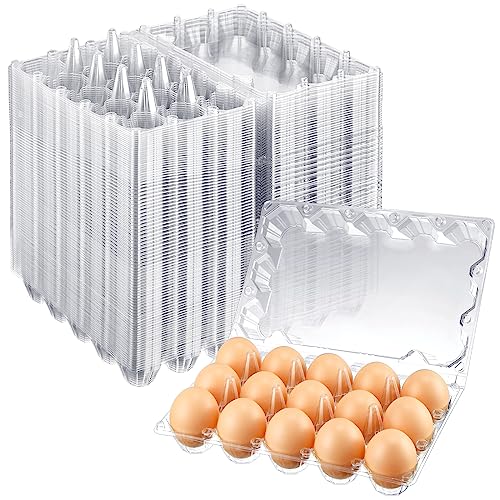 Zubebe 200 Clear Plastic Egg Trays - Bulk Empty Chicken Egg Tray Holds Securely - Clear Blank Egg Cartons for Farm, Market, Home Refrigerator Storage (3 x 5 Grids) - size: 3 x 5 Grids