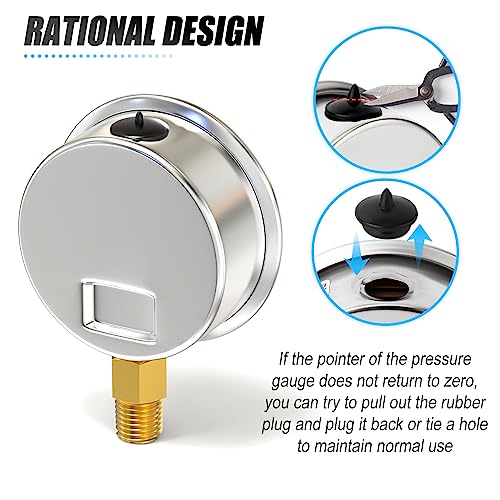 MEANLIN MEASURE -30inHG~160Psi Stainless Steel 1/4" NPT 2.5" FACE DIAL Vacuum Pressure Gauge, Lower Mount, with 1/2" NPT and 3/8" NPT Hex Bushing - size: -30inHG-160Psi
