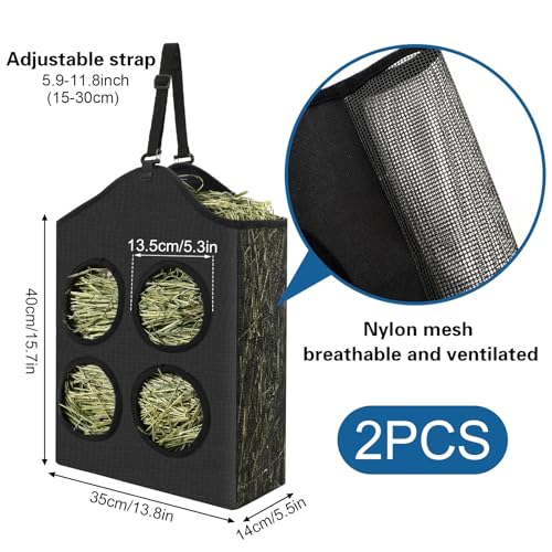 UPINS 2 Pcs Hay Bags for Goats,Hanging Horses Slow Feed Hay Feeder with Metal Ring and Adjustable Strap for Horses Donkeys Cows Alpacas Ostriches or Other Animals