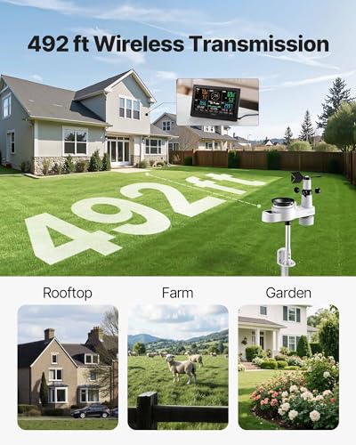 VEVOR 5-in-1 Wireless Weather Station, 7.5-Inch VA Display, Solar Powered Outdoor Sensor, Rain Gauge, Indoor Outdoor for Weather Forecast, Temperature, Humidity, Wind Speed and Direction (No WiFi) - style: 5-in-1 Wireless Weather Station