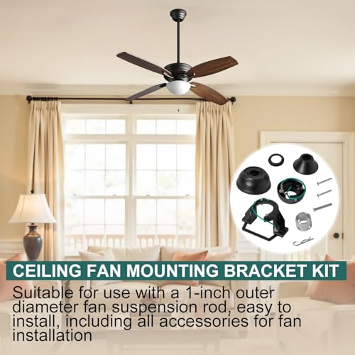 5-Piece Sloped Ceiling Fan Mount Bracket Kit – Universal Black Ceiling Fan Adapter for Most Fans, Includes Mounting Bracket, Hanger Ball, Canopy, Screw Cover & Hardware