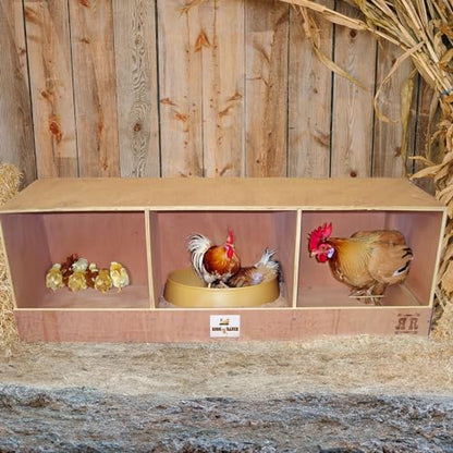 Rugged Ranch TRIPLEX RuggEgg Primitive Barn Wooden Chicken Coop Triple Nesting Egg Boxes for 3 Hens or Chickens, Natural Brown