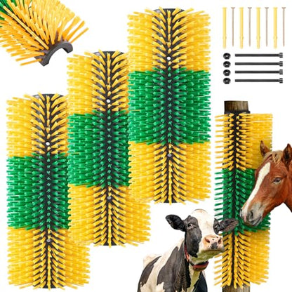 3 Pack Livestock Scratching Brush Itch Relief Horse Scratching Post Self-grooming Goat Scratcher with Durable Screws for Horse Pony Goat Sheep Pig Donkey (Green and Yellow) - color: Green and Yellow